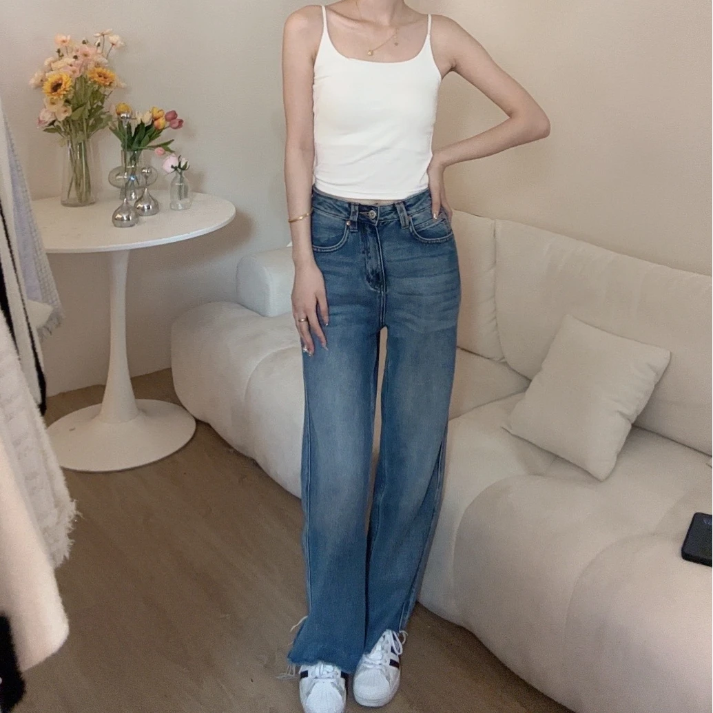 复古休闲直筒高腰显瘦显腿长牛仔裤女