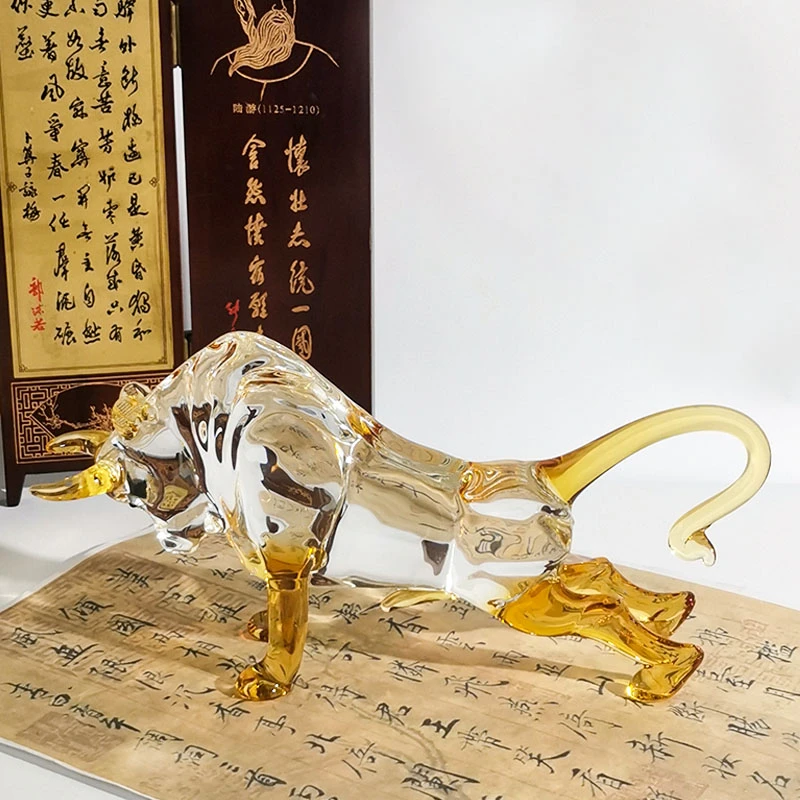 【KNIGHT水晶工坊】十二生肖水晶琉璃牛牛向前冲吧茶几柜子茶宠摆件