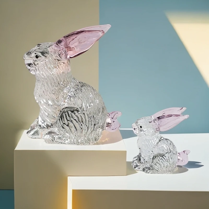 【KNIGHT水晶工坊】水晶琉璃玉兔呈祥摆件居家桌面玄关书桌车载装饰