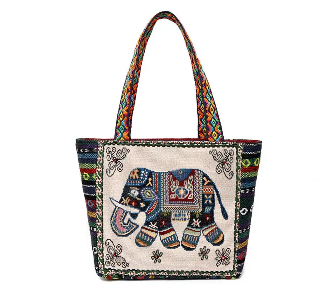 休闲卡通双面大容量手提包民族风小方包外出帆布包