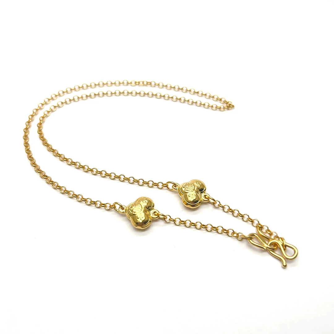 链子足银 【中灵】足银铸厚金精致百搭心心有福儿童项链