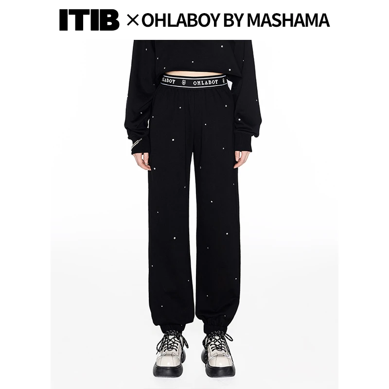 ITIB休闲裤女士2023新款OHLABOY by MASHAMA设计师联名款烫钻长裤