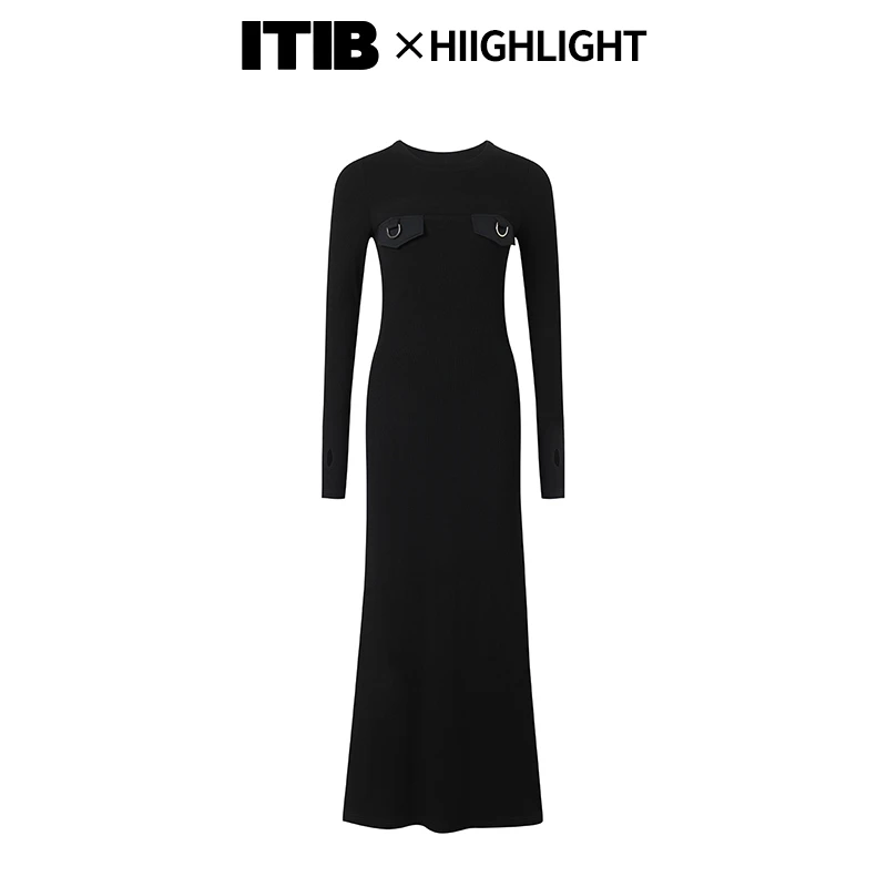 ITIB2024新款×设计师联名款时尚气质修身H版收腰长款针织裙子女士