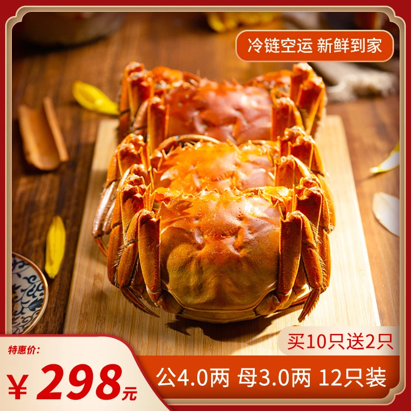 【活蟹】鲜百家大闸蟹螃蟹活蟹精品苏蟹公4.0两+母3.0两6对12只装