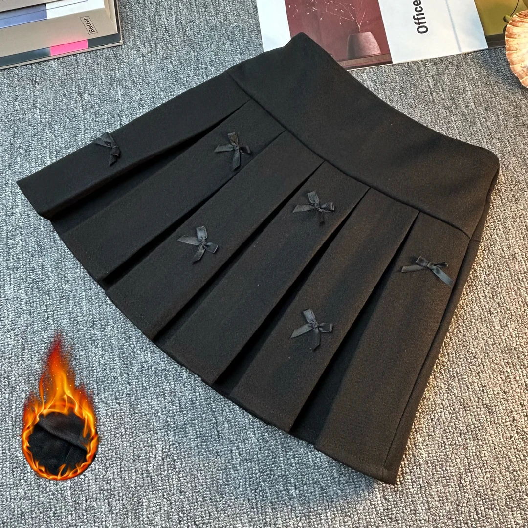 短裙童装2025秋新品女童学院风复古黑色高腰百褶裙时髦百搭半身裙