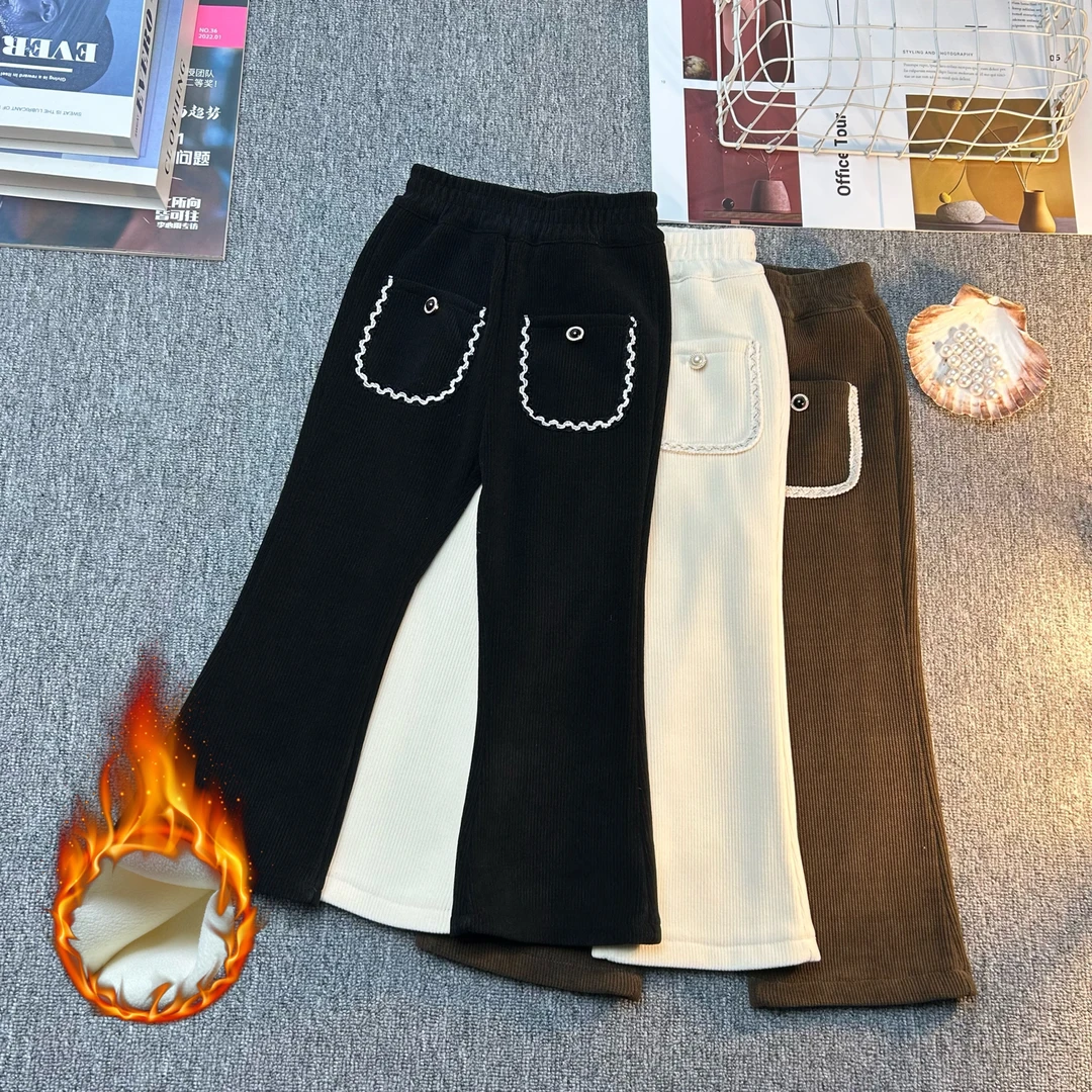 女童裤子冬装2024秋冬新款儿童洋气小香加绒喇叭裤小女孩休闲长裤