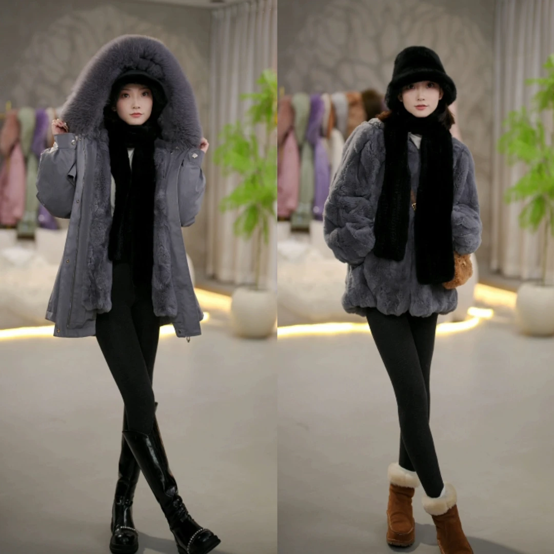 【天鹅獭兔毛+毛袖】一衣三穿皮草派克服008
