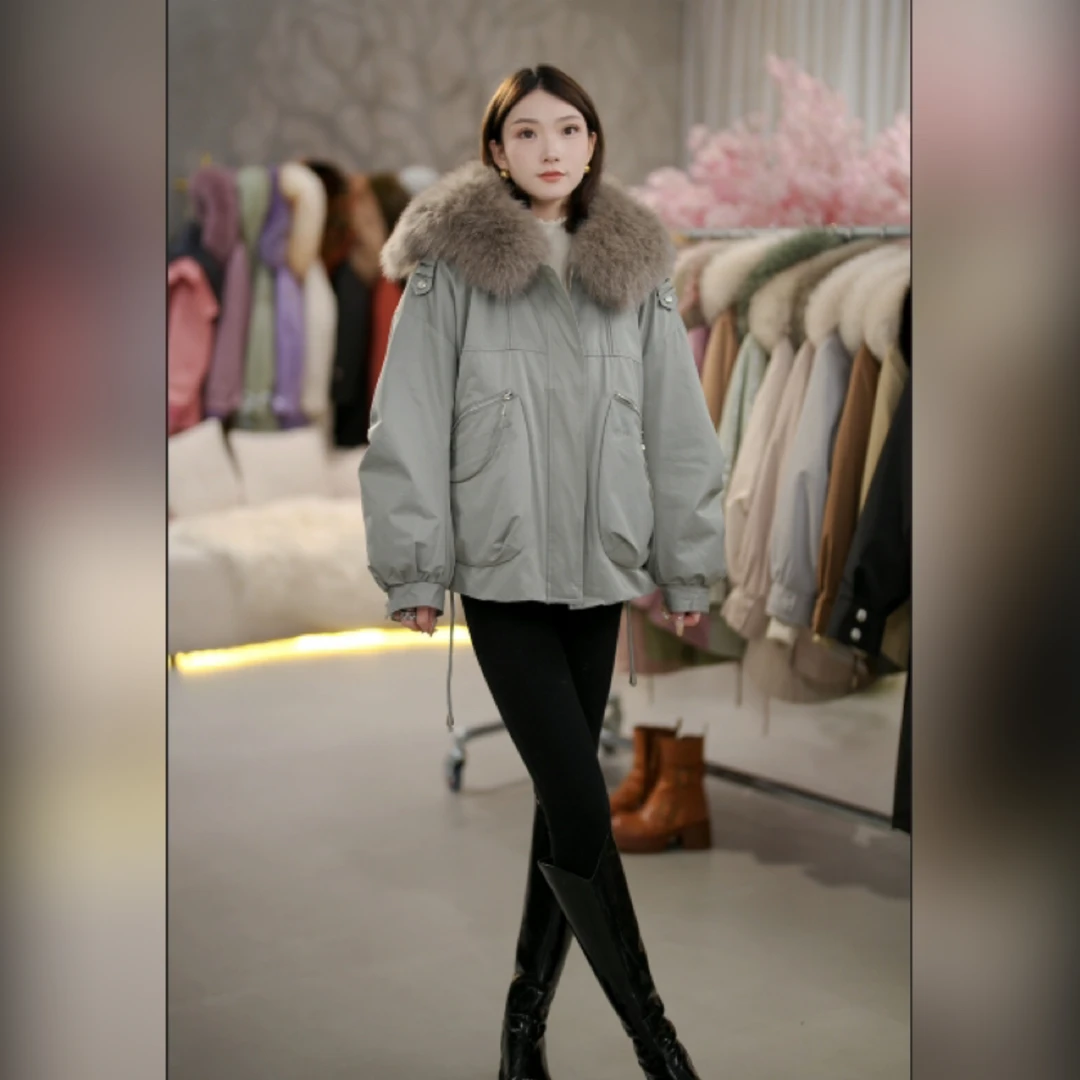 【冰雪奇缘獭兔毛+毛袖】海军领 一衣三穿皮草派克服8863