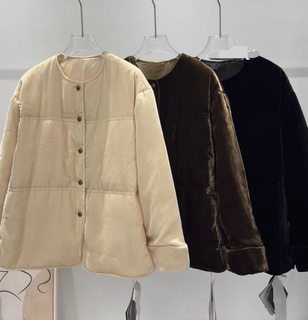 进口波兰90白鹅绒~可追溯真丝丝绒短款宽松羽绒服冬女桑蚕丝外套