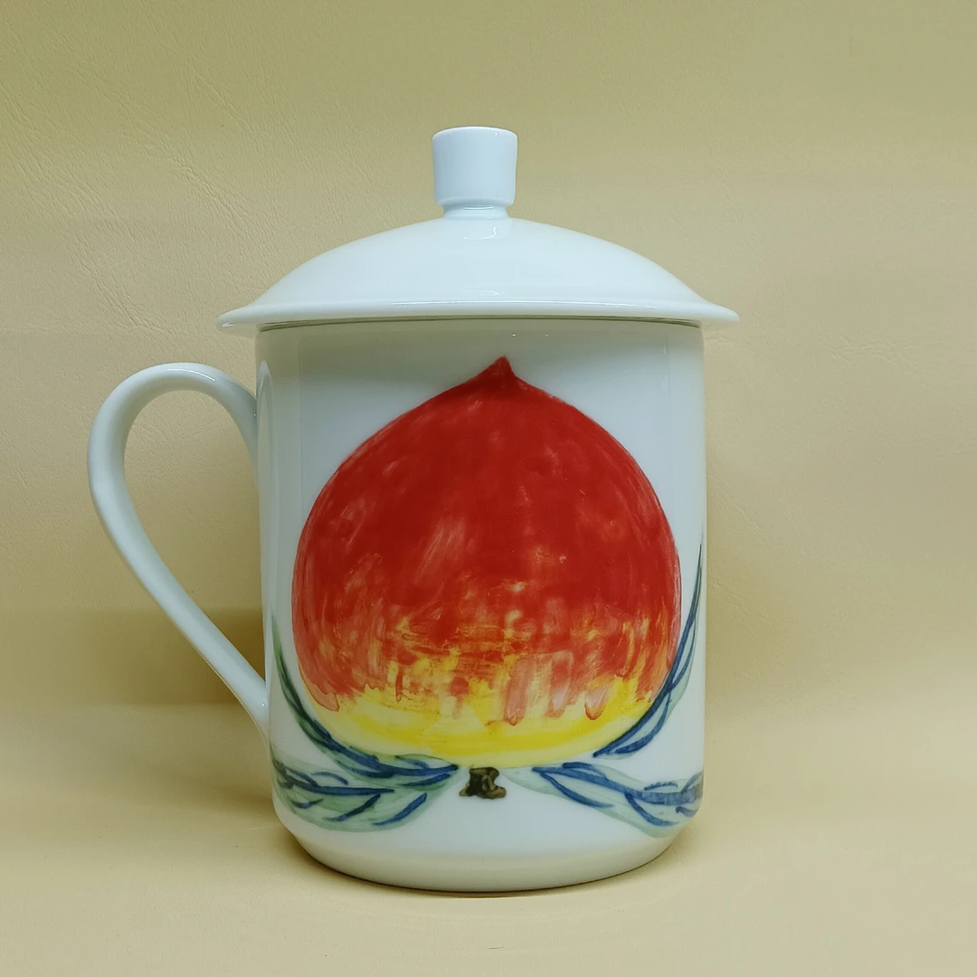 幸福快乐健康长寿水杯茶杯老板杯办公杯景德镇釉下五彩手工手绘瓷