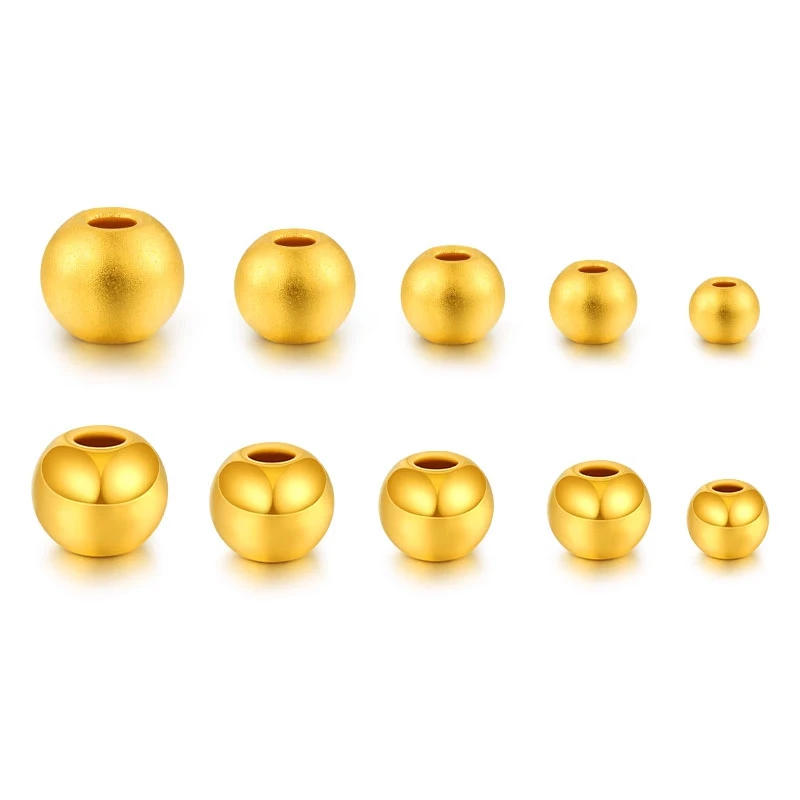 周广福足金999磨砂黄金转运珠古法金珠DIY手串3D硬金光面珠子卡56