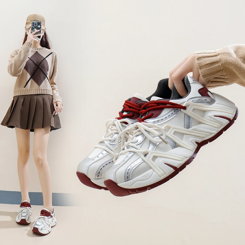 欧洲站高级感厚底老爹鞋女款2025秋冬新款爆款小众原创休闲运动鞋