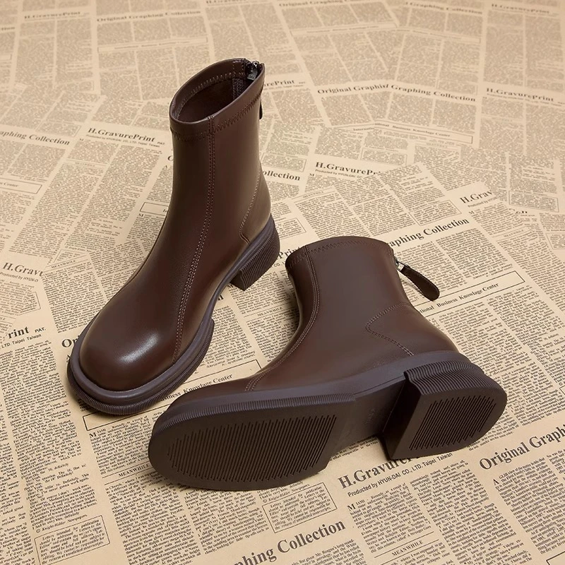 2024早秋新款短靴女绒面厚底马丁靴子女英伦风靴子瘦瘦靴