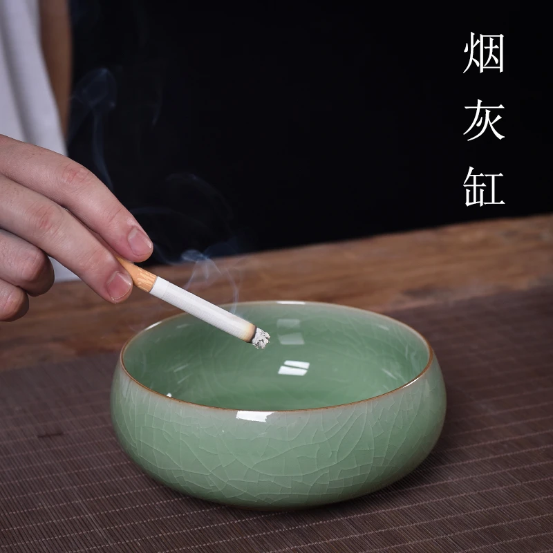 青瓷大号烟灰缸陶瓷烟灰缸时尚个性创意欧式家用防风烟灰缸工艺