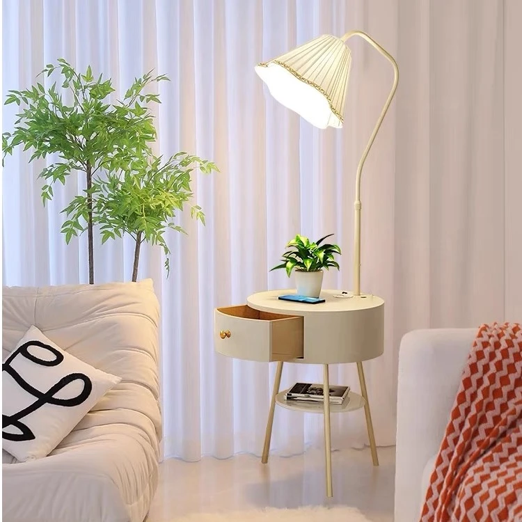 网红落地灯客厅沙发边轻奢茶几置物架北欧抽屉卧室床头柜落地台灯
