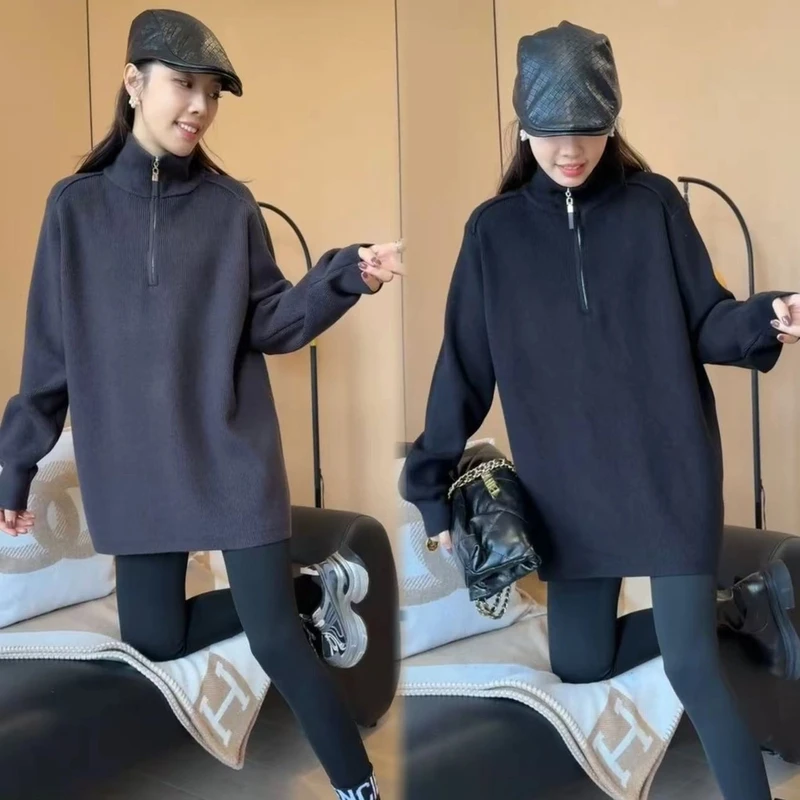 二姐的宝藏秋冬中长款半拉链高领宽松休闲长袖德绒加绒加厚