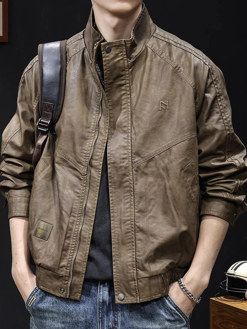 秋季新款男士高端皮衣外套大码机车骑行防风痞帅高级重磅立领夹克