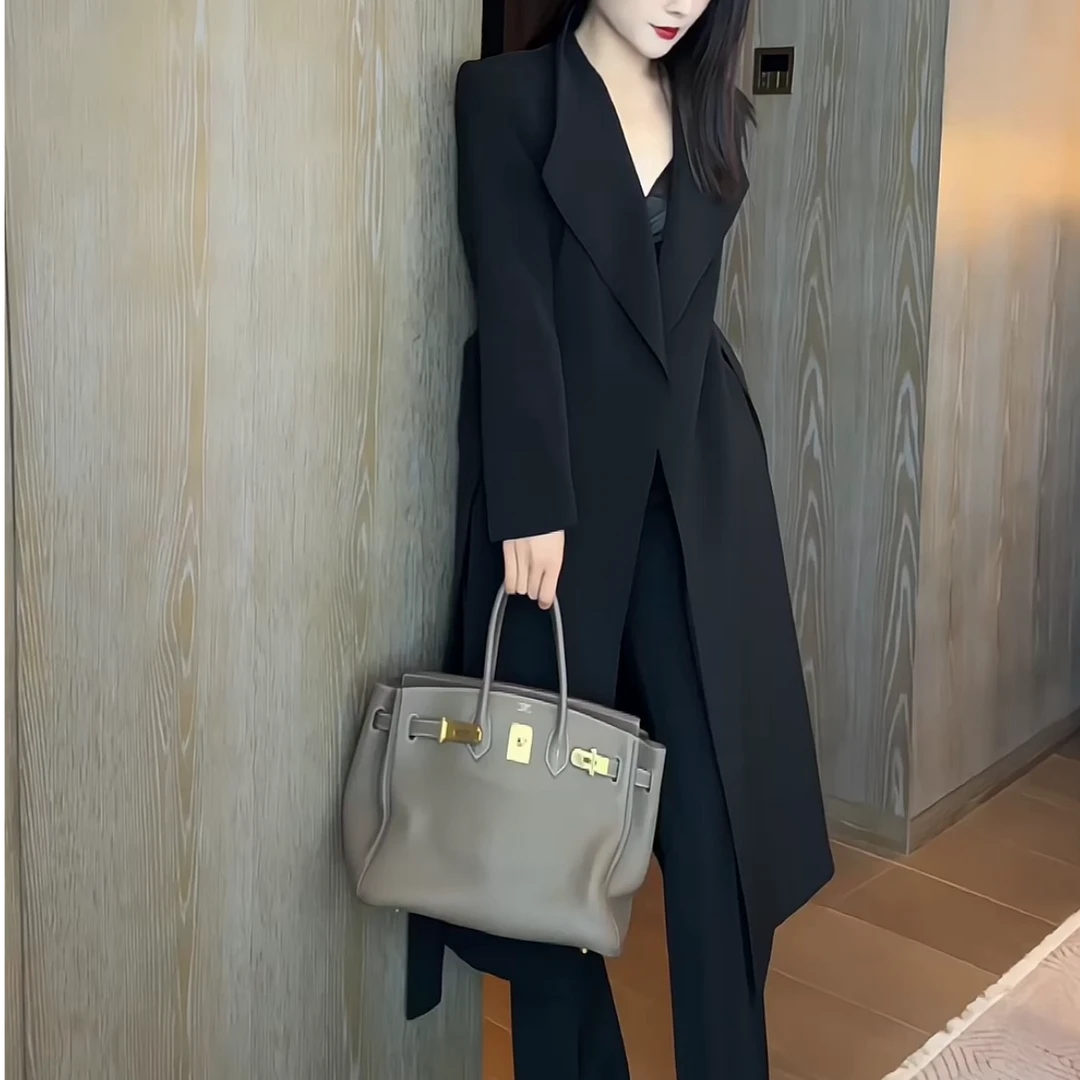 JIA SHI 翻领长款大衣显瘦百搭简约轻奢气质设计师高定-WD041