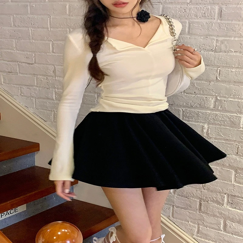 秋季黑色芭蕾风百褶裙女高腰显瘦短款半身裙高腰韩版气质修身打底