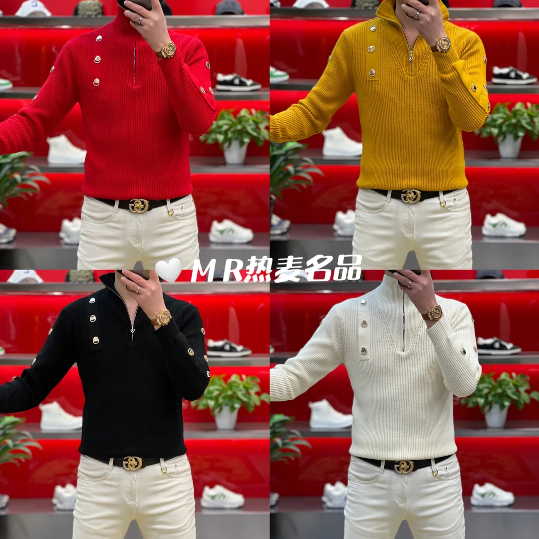 【热麦甄选】2024冬季字母织带亮钻扣拉链款 欧货男士保暖时尚毛衫