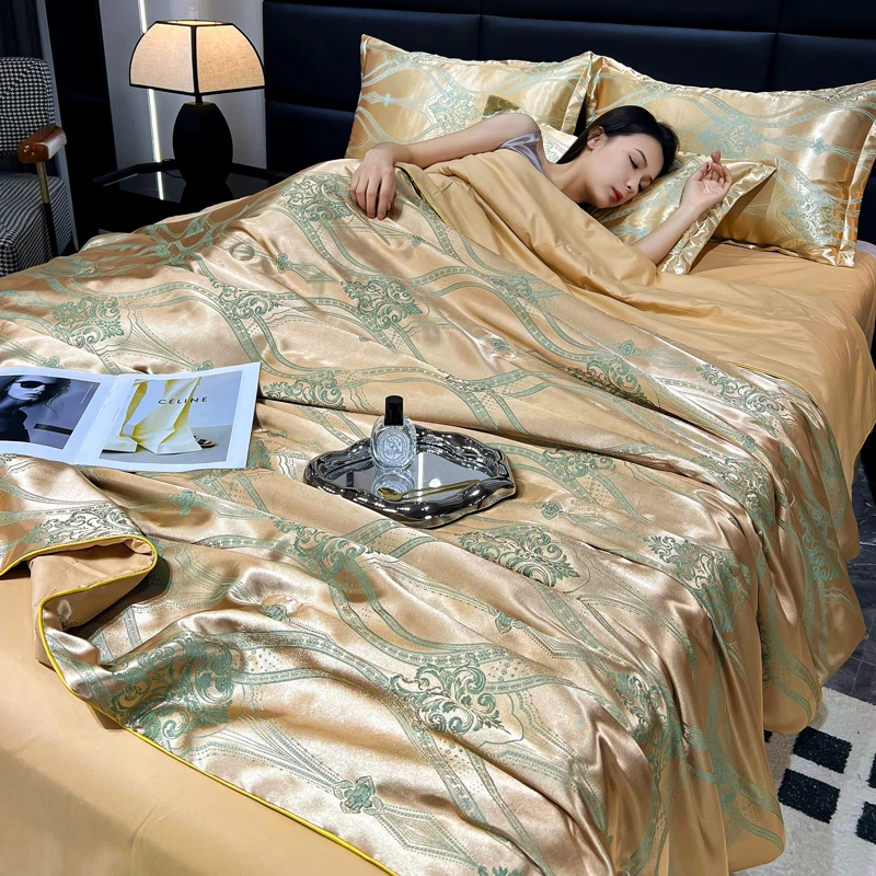 轻奢冰丝贡缎提花夏凉被空调被家用凉感丝夏被夏季薄款被子可机洗