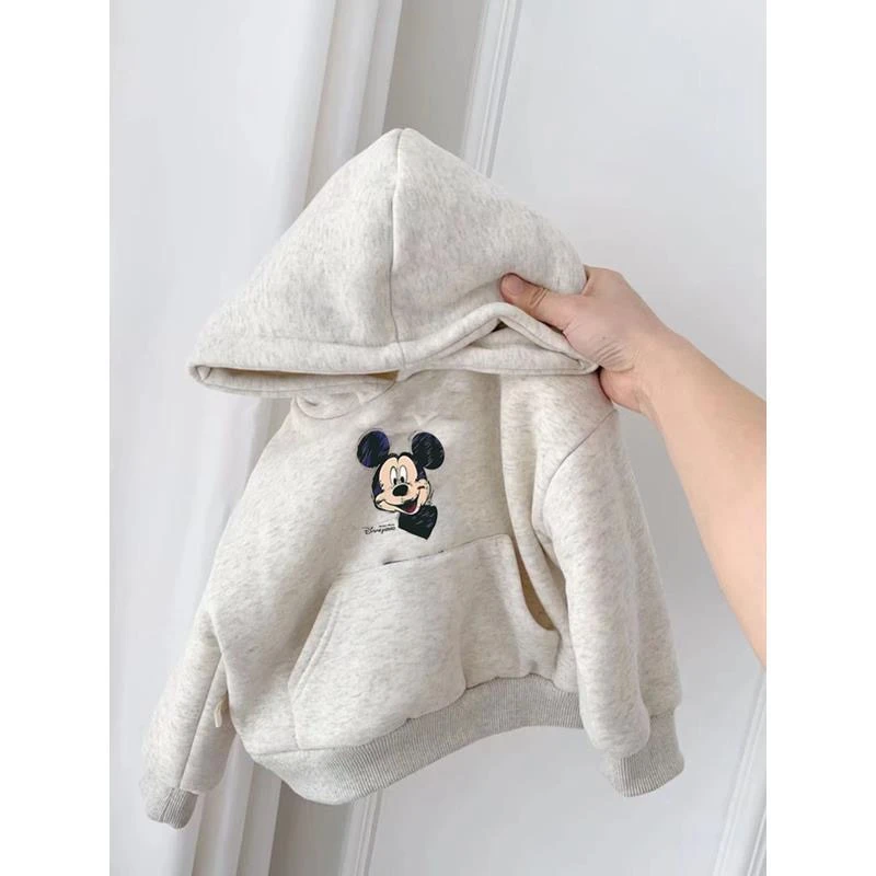 男女童秋冬加绒加厚连帽卫衣2024新款韩版宝宝中小童卡通洋气上衣