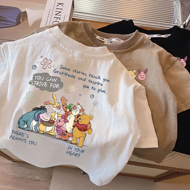 纯棉薄款短袖T恤男女儿童韩版宽松时尚上衣炸街洋气卡通半袖上衣t