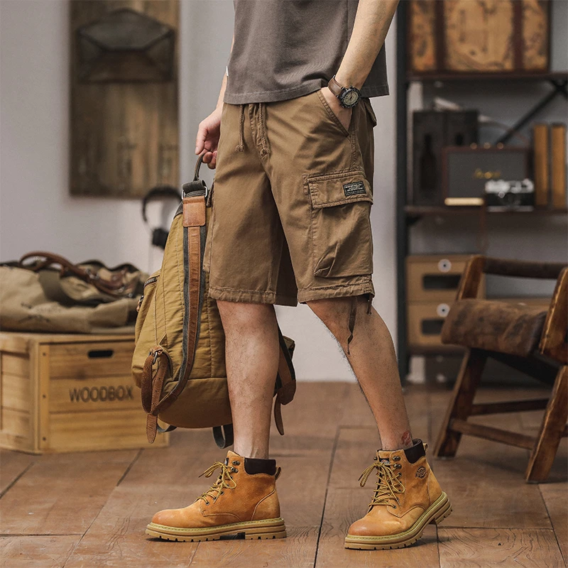 【夏季上新】FH2217夏季薄款休闲短裤男宽松弹力多口袋松紧腰五分裤