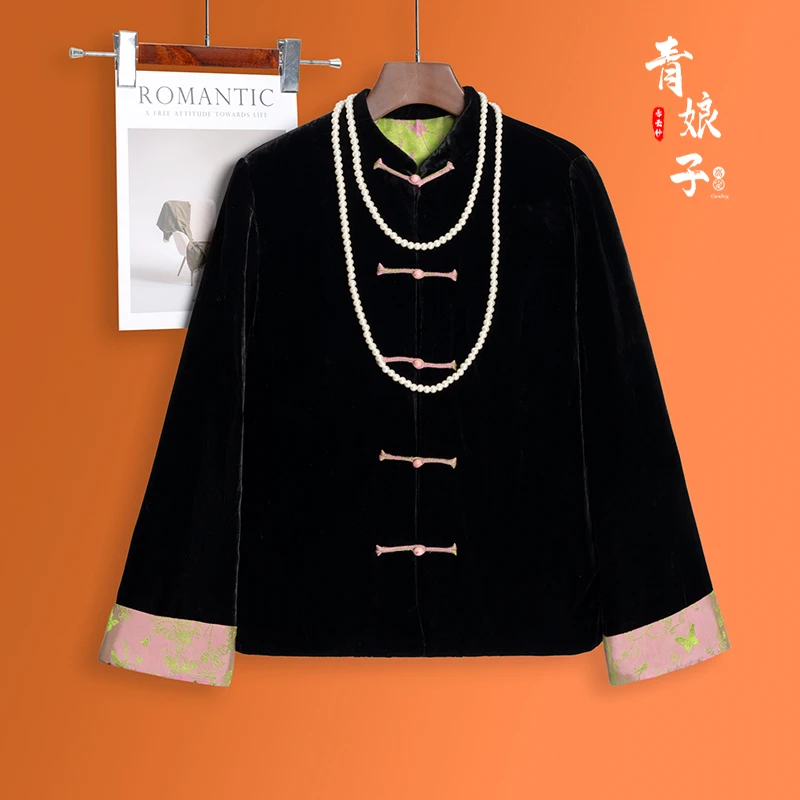 青娘子〔婳鸢〕丝绒立领唐装中国风秋冬驼绒外套51096
