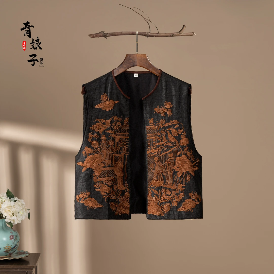 香云纱（卉馨）龟裂纹刺绣中国风新中式复古开衫马甲50175
