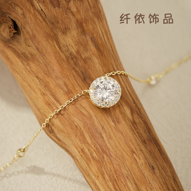 坠链均925银合成锆石 纤依oflye微锆石925银项链简约经典气质镶嵌