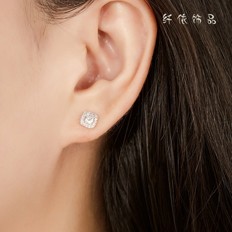 925银合成锆石耳饰 纤依锆石女款耳钉简约镶嵌百搭时尚气质高级感