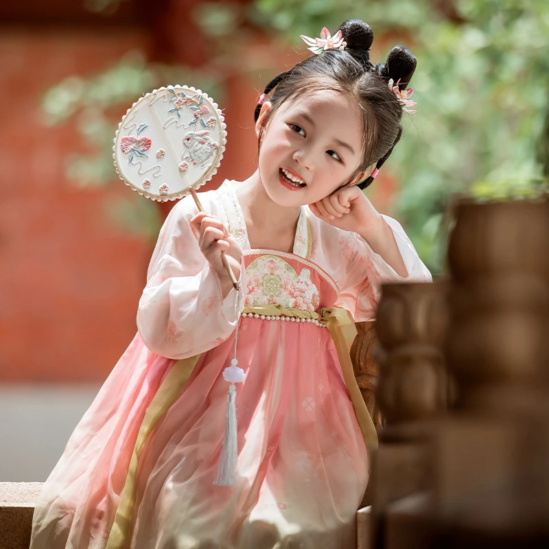 古月家.杏花 汉服女童春秋款儿童古风仙气襦裙小女孩中国风表演服
