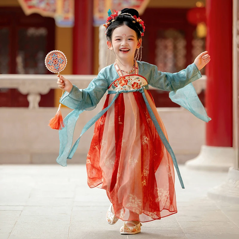 古月家.山茶 汉服女童春秋儿童古风连衣裙小女孩中国风仙气表演服