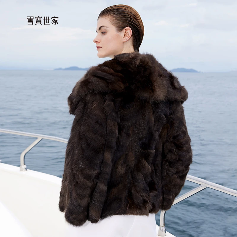 雪宝世家奢品农夫 天使之翼 俄罗斯外套短款女时尚拼貂皮草新款冬