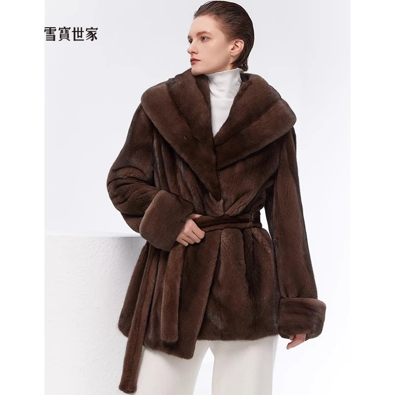雪宝世家中古色系整貂皮草外套女进口时尚减龄原创貂毛皮草