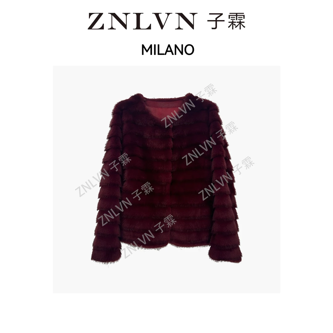 ZNLVN子霖冬季轻奢安可拉红皮毛一体环保皮草仿龙猫皮气质外套