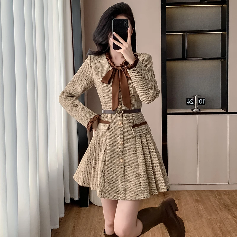 2024法式气质小香风名媛连衣裙秋冬新款时尚富家千金感高级裙子