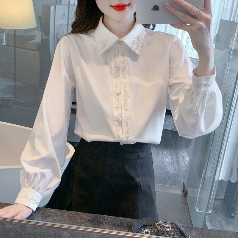 新中式复古国风刺绣衬衫女2025春装新款法式甜美高级感简约上衣
