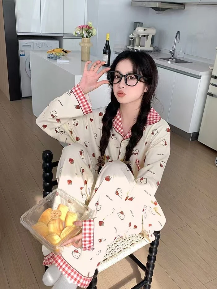 【草莓kt】ins睡衣女秋冬长袖德绒可爱宽松舒适家居服套装可外穿