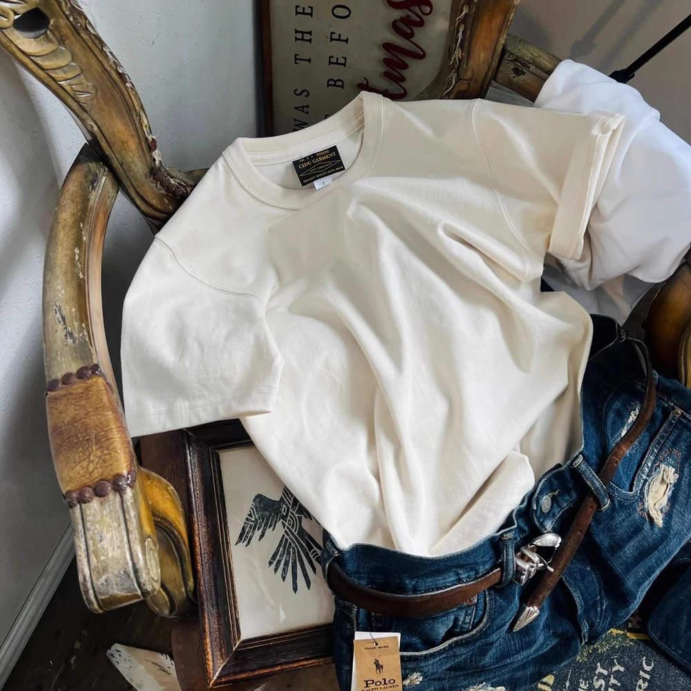 刺度百穿不厌人手N件-三本针无缝桶织300克重磅纯棉短袖T恤