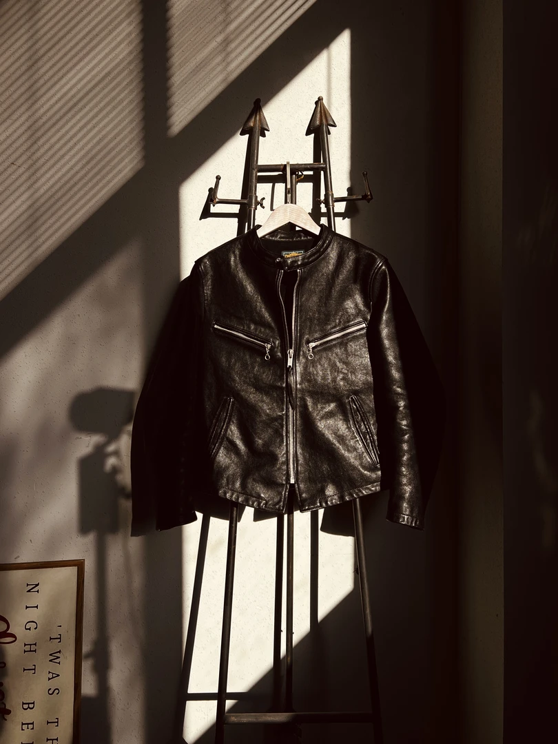 刺度日系非J100植鞣头层牛皮短款机车皮衣夹克立领日常百搭通勤