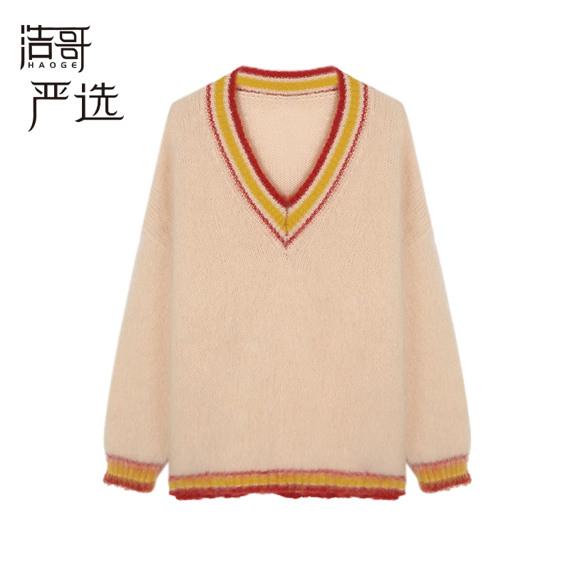 欣儿优选●私服毛衣Q3MY8075拼色长袖套头毛衣女莫奈花园风