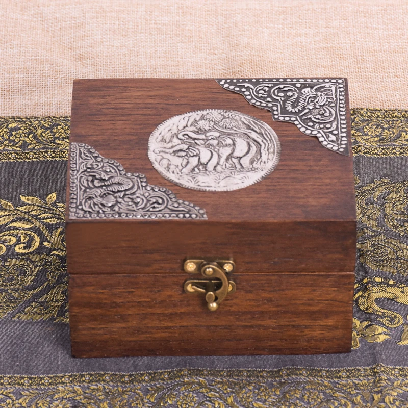 班塔外方形复古木质首饰整理证件收纳盒创意带锁中式功能首饰盒