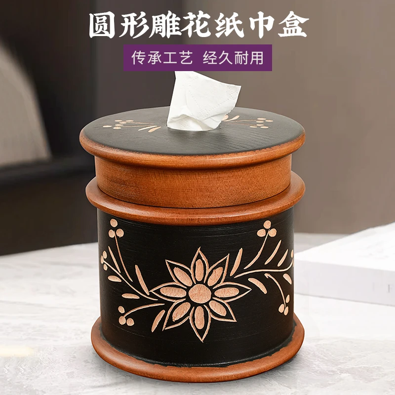 班塔外泰国家用实木纸巾盒东南亚复古抽纸盒多功能客厅抽纸盒木制