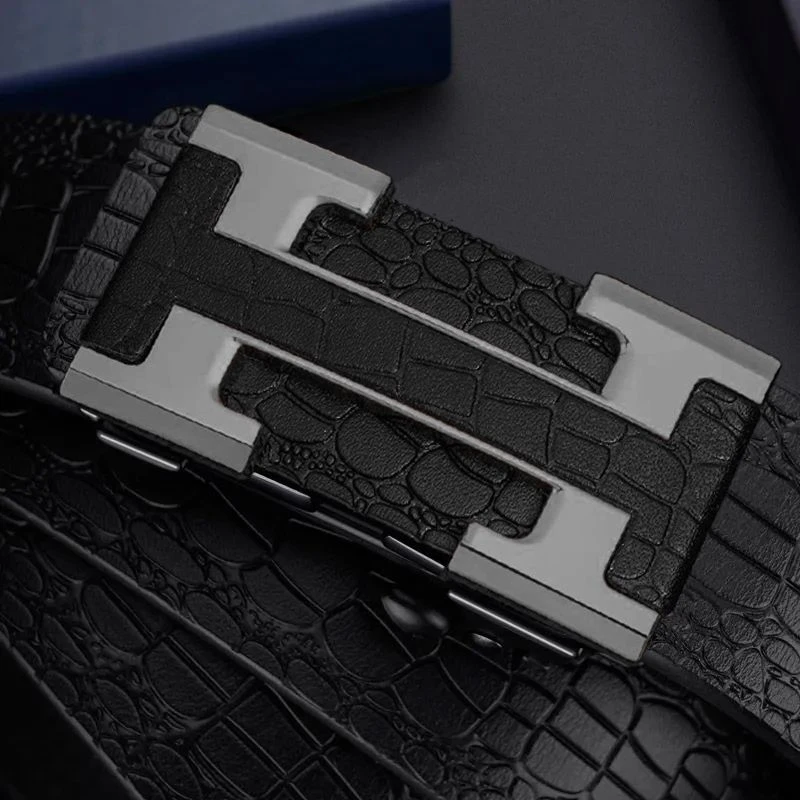 2025新款男士鳄鱼纹无牙自动扣内穿腰带商务皮带男款休闲百搭裤带