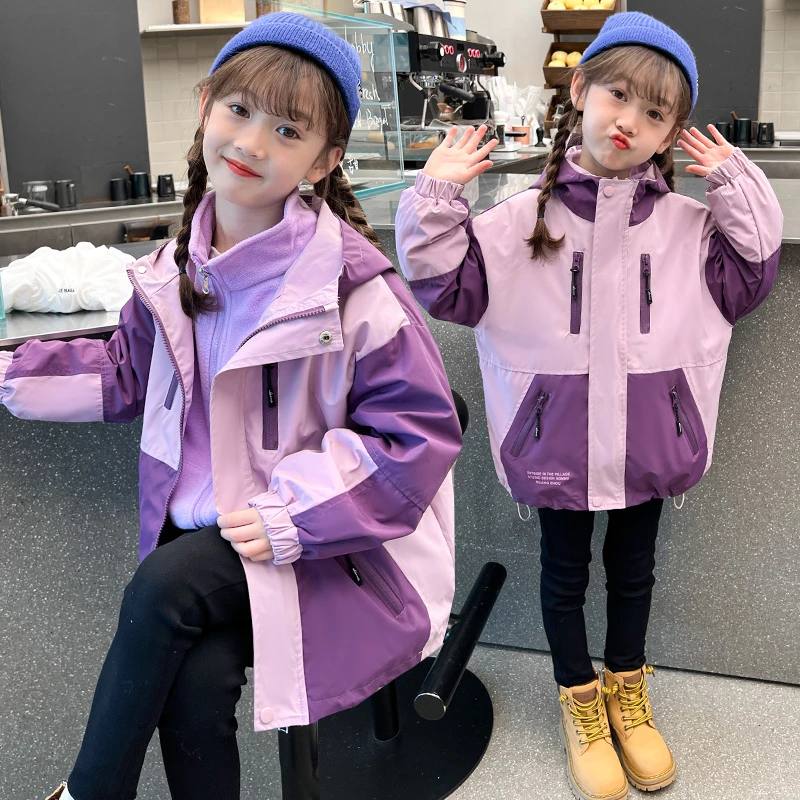 童装2025款秋冬装加绒可拆卸内胆冲锋衣保暖女童外套儿童二件套潮