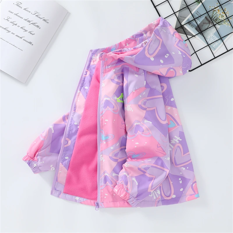 儿童外套女童冲锋衣加绒防风衣2025年春秋款夹克开衫户外休闲连帽