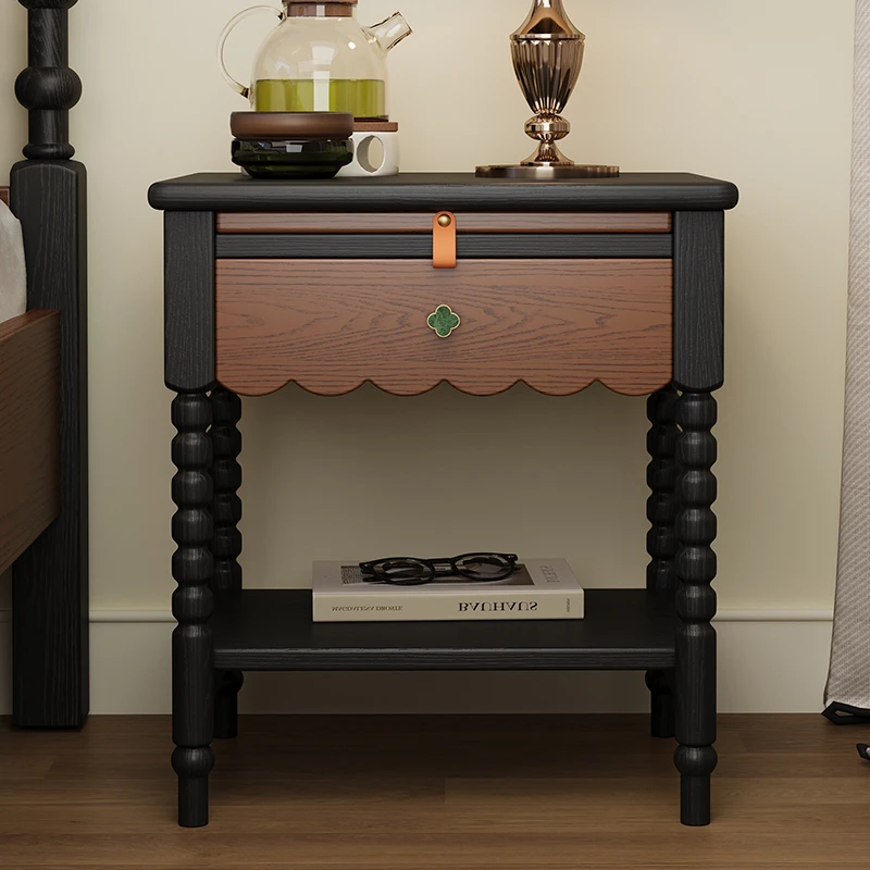 法式复古风实木床头柜2024新款沙发边柜开放置物柜卧室储物伯爵柜