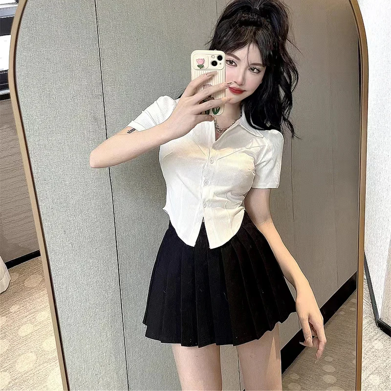 纯欲修身收腰显瘦白 衬衫百褶裙套装JK制服足浴KTV酒吧工作服女夏